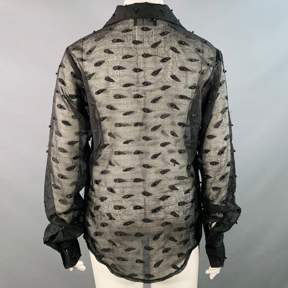 TOKYO JAMES Size L Sheer Black Linen Paisley Beaded Embroidered Shirt - Picture 4 of 10